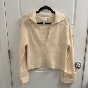 JASON WU Camel‎ Cuff Sleeve Collared Sweater Xsmall Cream